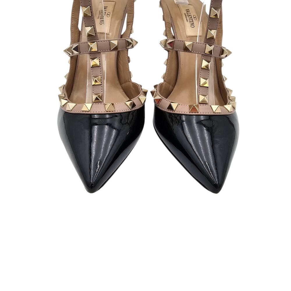 Valentino Garavani Rockstud Heel Pump Cage Black Patent Leather Tan Size 40 10 - Picture 4 of 16